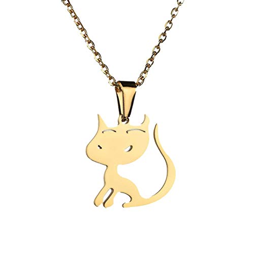 Collier chat acier inoxydable femme pendentif doré mode tendance