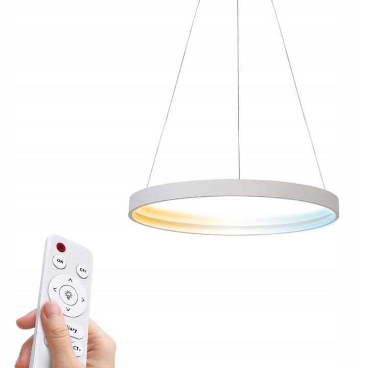 Horoz Electric Suspension LED REGINA 70W 4900 lm Blanche – Plafonnier Suspendu Moderne Dimmable – 3CCT 3000K/4200K/6400K Réglable – Anneau Rond 40cm –...