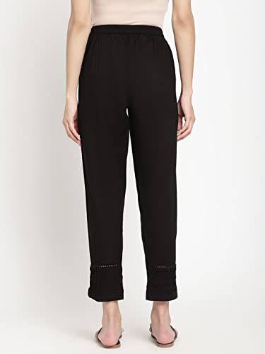 Image of Women's White Cotton Straight Fit Trouser | Ankle Length Casual Pants for Women | Mid Rise Comfortable Stretchable Bottom Wear with Pocket