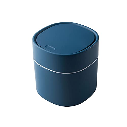 ALEOHALTER Mini poubelle de comptoir avec couvercle, pour la maison, le bureau, la salle de bain, la table, la mini poubelle de type presse, bleu, Taille unique Cover