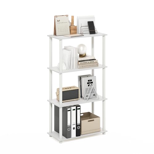 Image of Furinno Turn-N-Tube Storage Shelves, 4-Tier Toolless Book Shelf, Corner Shelf, Open Shelves, for Organization and Storage, Living Room, Garage, Home Office, White