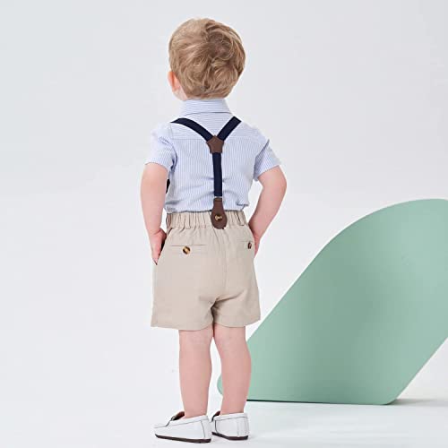 Image of Baby Boy Formal Short Set Toddler Summer Gentleman Outfit Kid Short Sleeve Bowtie Shirt Suspender Shorts Suit