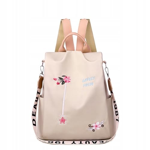 Little Angel Damen Rucksack mit Stickerei – 2-in-1 Rucksack & Handtasche mit Blumenmotiv – Umhängetasche multifunktional für Alltag, Reisen, Uni, Schule – Wasserabweisend, leicht, modisch (Beige)