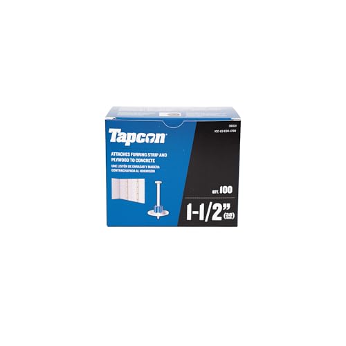 Tapcon 1-1/2 Inch Powder Actuated Drive Pin, 100 PCS, with Washer, for Concrete, Wood, & Steel Fastening, Made in the USA, Compatible with Tapcon T22, TP22, HS22, & SA27 Powder Actuated Tools