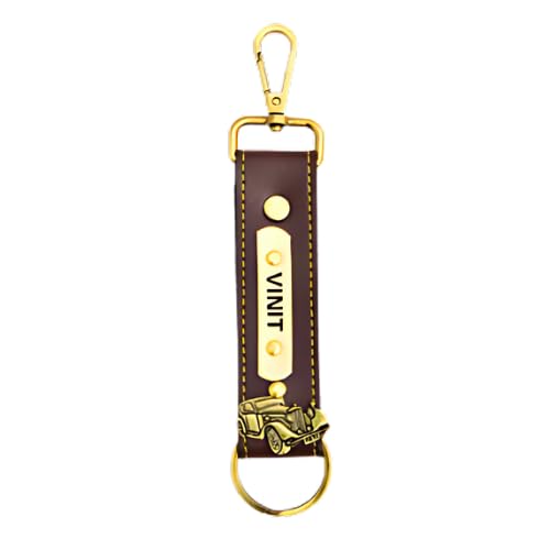 Image of THE EPIC BOX Personalized Leather Keychain with Hook, Customised Leather Keychain for Men & Women | Added with Name & Charm
