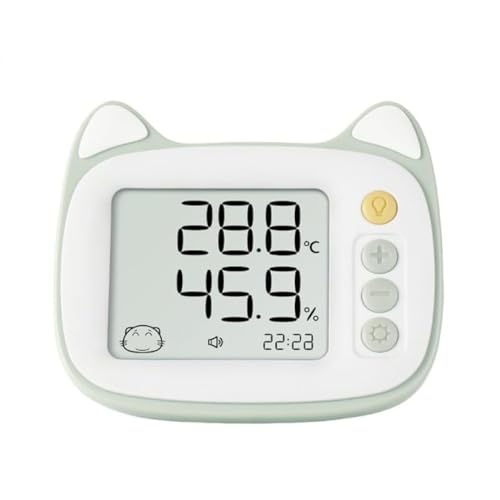 AZIEBAY 高精度の猫型湿度計、時計付き、日付/温度/時間表示、5秒の測定間隔、大画面、ペット、高齢者、赤ちゃんなどのグループに適しており、風邪を予防します。