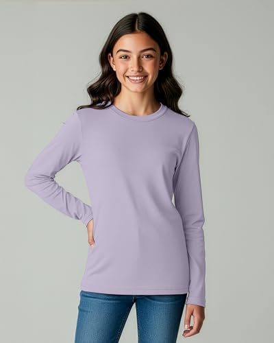 Image of Real Essentials 4 Pack: Girls' Cotton Long Sleeve Crew Neck T-Shirt - Athletic Tee Shirt for Teens Kids Youth (Ages 4-16)