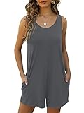 Nfsion Womens Summer Casual Loose Tank Romper Sleeveless Crewneck Jumpsuit Shorts Romper with Pockets Outfits X-Large Gray