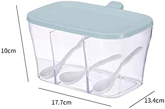 Spice boxs Transparent Kitchen Spice Jars,with Spoons,Color: Pink, Blue Size: 13.4cm*17.7cm*10cm,1 Pcs(Blue)