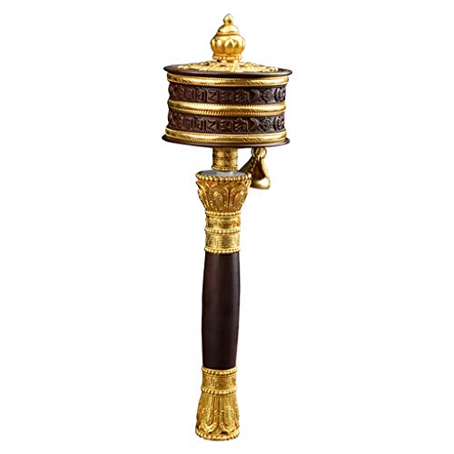 HIUHIU 9-Zoll-Hand Gebetrad Mit Massivholzgriff, Tibetan Buddha Om Mani Padme Hum Messing Gebetrad Cover