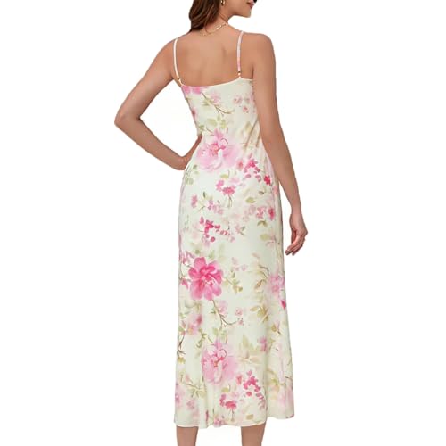 Image of Women's Spaghetti Strap Ruffle Side Split Long Dress Bodycon Beach Maxi Dresses