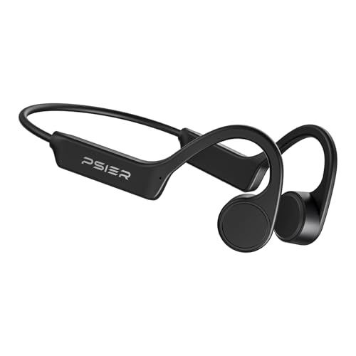 PSIER Bone Conduction Headphones, Open-Ear Bluetooth 5.4 Wireless Sport Headphones, Bone Conduction Earbuds 10H Playtimes with Mic, IPX6 Waterproof Earphones for Hiking, Cycling, Gym, Black