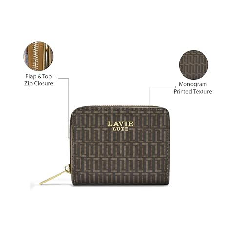 Image of Lavie Luxe Women's Mono Flap25 Small Zip Around Zip Wallet | Gift for Women