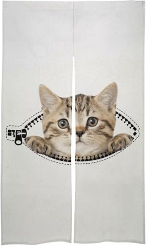 のれん 暖簾 間仕切り 面白い 萌え 子猫 ネコ柄 ドアカーテン 目隠し 玄関カーテン 断熱防寒 部屋仕切り 壁掛け 四季兼用 簡単取り付け プライバシー保護 遮光 リビングルーム 飲食店 出入り口 洗面所 86 X 143cm