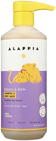 Alaffia Babies and Kids Shampoo and Body Wash, Gentle and Calming Support for Soft Hair and Skin with Shea Butter, Neem, and Coconut Oil, Fair Trade, Lemon Lavender, 16 Fl Oz