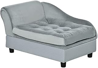 PawHut Dog Sofa Pet Chair Cat Couch with Storage, Soft Cushion, 76 x 45 x 41.5cm - Light Grey