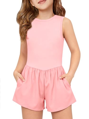 Haloumoning Girls Athletic Romper Kids Sleeveless Tennis Yoga Jumpsuit Sports Dance One Piece Outfits with Pockets