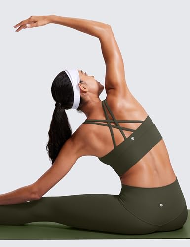 Image of CRZ YOGA Naked Feeling Longline Sports Bras | Medium Support, Removable Pads, Yoga, Sleek, Strappy Back, Scoop Neck, for Women