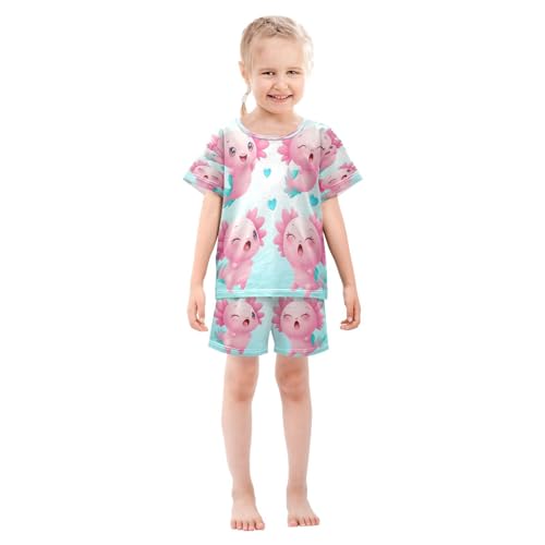 Pajama Sets Short Sleeve Axolotl Pink Soft Cotton Summer Sleepwear 2 Piece PJS Size 5-14T4