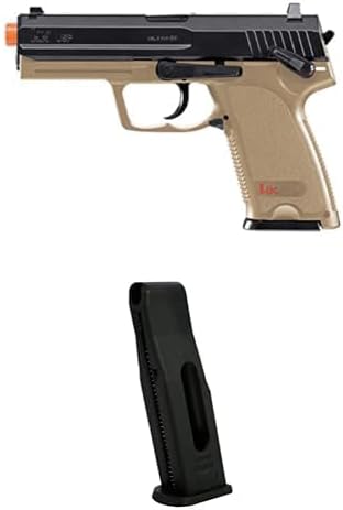 Bundle of HK Heckler & Koch USP CO2 Powered 6mm BB Pistol Airsoft Gun, Standard Action, Dark Earth Brown + Elite Force Unisex Adult 16-RDS Capacity, Fits USP Standard Action, Plastic Airsoft Magazine