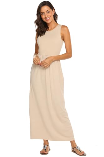 Image of Hount Women's Summer Sleeveless Striped Flowy Casual Long Maxi Dress with Pockets