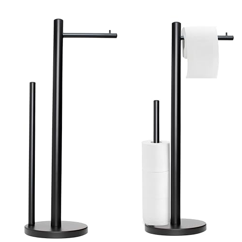 Portarrollos de Papel Higiénico de Pie de Acero Inoxidable, Porta Rollos de Papel Higiénico, Soporte para Papel Higiénico para Baño, Ideal para Rollos de Papel, 52x15x15cm (Negro)