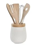 Mantén tus instrumentos para cocinar organizados con este tarro. Ideal para guardar cucharas de madera, espumaderas, pinzas, paletas, espátulas y otros complementos de menaje. Tanto para colocar en la encimera o en un cajón.