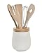 D,casa - Bote Utensilios de Cocina de Porcelana con Utensilios incluidos de Madera Diseños Nordico (Bote Utensilios)
