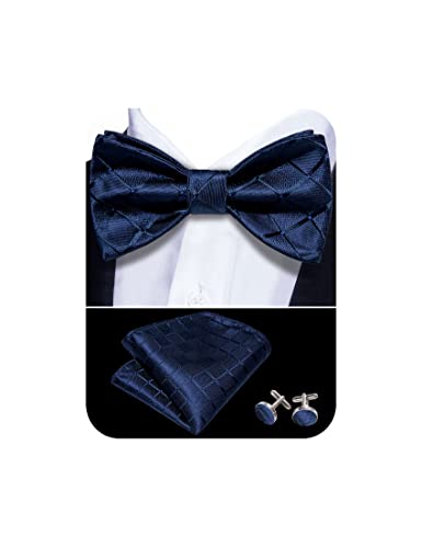 YOHOWA Silk Floral/Plaid Striped Self Tie Bow Tie Pocket Square Cufflinks Classic Woven Set for Wedding Tuxedo Party Men/Boys
