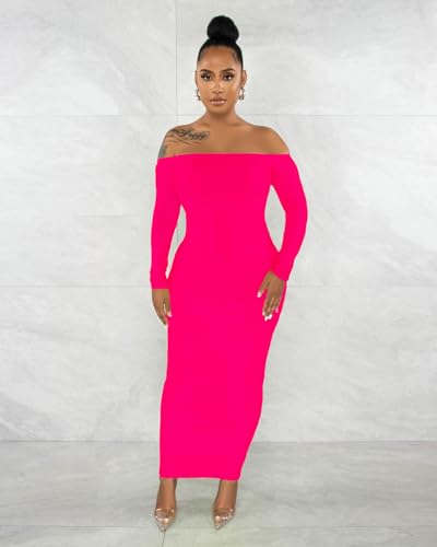 Womens Long Sleeve Off The Shoulder Maxi Dress Sexy Bodycon Midi Dresses Club Outfits2