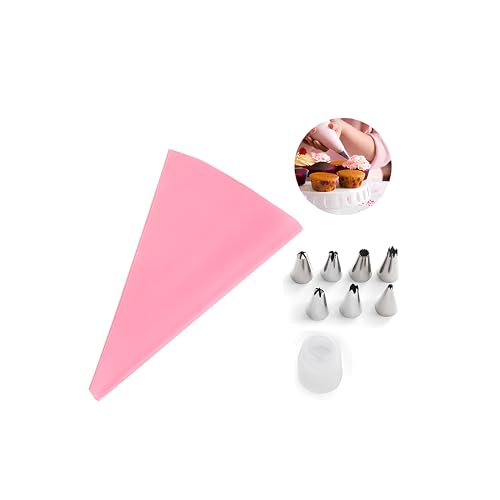 Set di Decorazione Torte da 7 Pezzi, Sacchetto da Pasticcere Rosa + Vari Combinazioni di Ugelli, Facilmente Creare Torte Eleganti, Scelta Ideale per gli Amanti della Pasticceria!