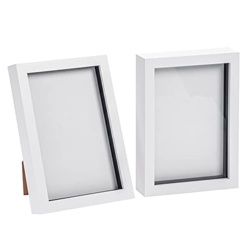 Nicola Spring 3D Shadow Box Photo Frame - A5 (6 x 8") - 3D Photo Frame Picture Frame Memory Box Display Case for Photos, Memorabilia, Artworks, Crafts, Decoration, A5(6x8inch) White - Set of 2