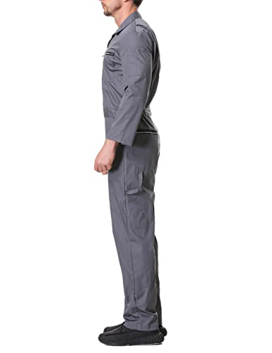 TopTie Men's Long Sleeve Action Back Coverall with Zipper Pockets, Mechanic Uniform, Gray - Thumbnail 4