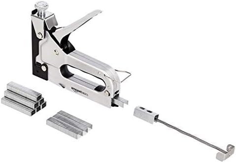 Amazon Basics Heavy Duty Staple Gun - 3-in-1 Stapler Gun with 1500 Pieces Staples and Staple Remover, Tacker Set with Storage Case for Upholstery, Carpentry, Decoration and Furniture