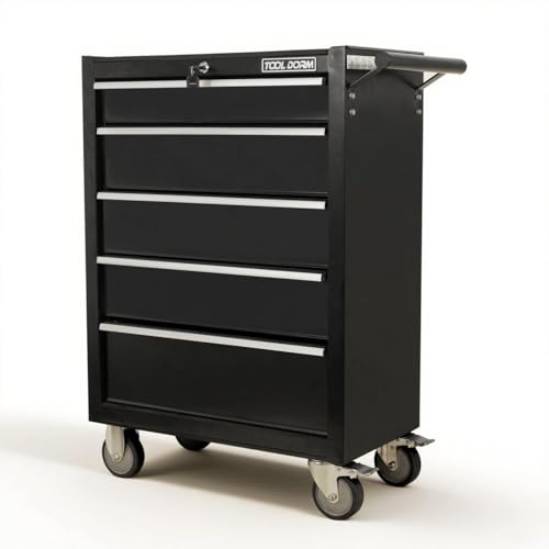 5-Drawer Rolling Tool Chest with Locking Wheels & Drawers, 13" D x 24.2" W x 34.6" H Mobile Tool Storage Cabinet, Heavy-Duty Garage Organizer w/Ergonomic Handle