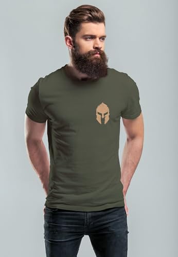 Neverless Herren T-Shirt Logo Print Sparta-Helm Spartaner Gladiator Krieger WarriorFashion Streetstyle für Männer