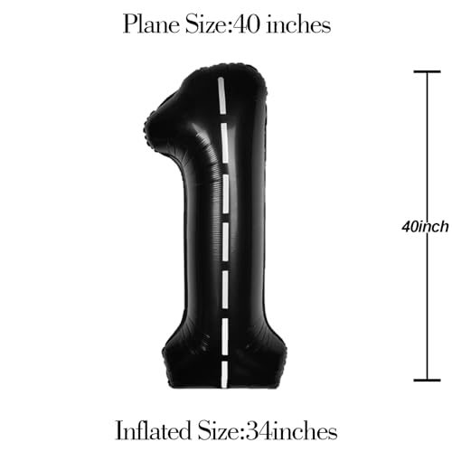Image of Race Car 40 Inch Black 1 Big Balloon Large Number 0-9 | Track Giant Digital 1st Foil Mylar Party Balloons for Men Birthday Car Theme Party Anniversary Graduation Decorations