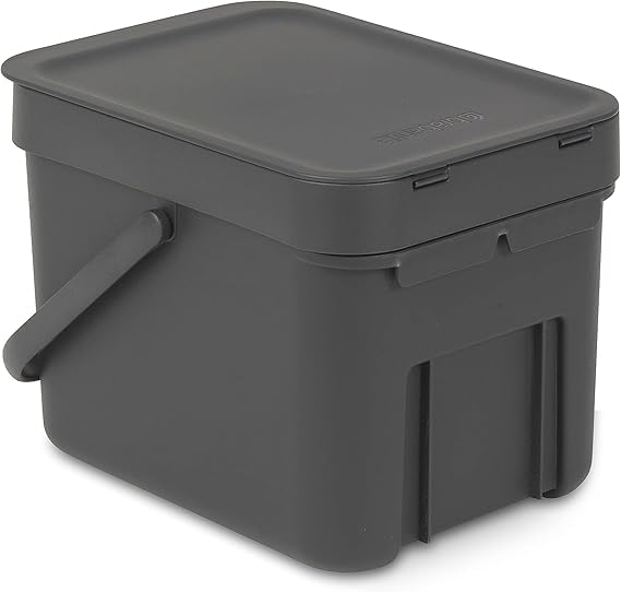 PROREGAL Abfallsammler mit Stay-open Deckel | 6 Liter, HxBxT 18x20x24,5cm | Kunststoff | Dunkelgrau