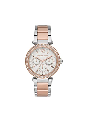 Michael Kors Montre pour Femme Parker, Mouvement Multifonction, Boîtier en Acier Inoxydable 2T Argent/Rose de 38 mm avec Bracelet en Acier Inoxydable, MK6301