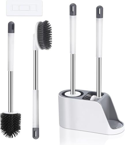 Image of Clyton Silicone Toilet Brush with Holder Stand, Toilet Cleaning Brush and Soft Bristles Bathroom Cleaning Brush with Self Adhesive Wall Mounted Ventilated Drying Stand, Toilet Cleaning Brushes Set
