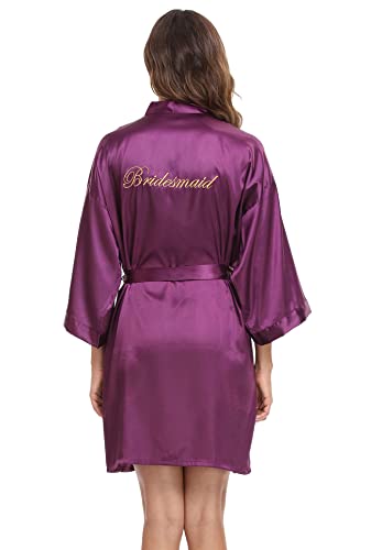 Image of Super Shopping-zone Women's Satin Bridesmaid Robes for Bridal Party Robes Embroidered Wedding Party Robes Personalized Bridesmaid Gifts,Purple