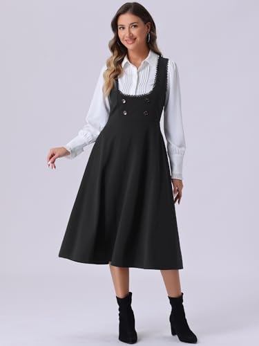 Allegra K Vintage Pinafore Dress for Women's Steampunk Button Decor Overalls Midi Dress with Pockets4