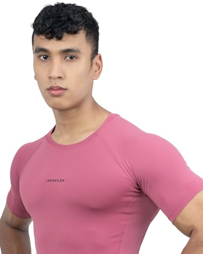 Image of Athflex Men's Half Sleeve Ace Compression T-Shirt-Ultra Stretch,Premium Nylon Spandex Blend,Moisture-Wicking, Quick-Dry,Breathable,Muscle Fit Activewear for Gym
