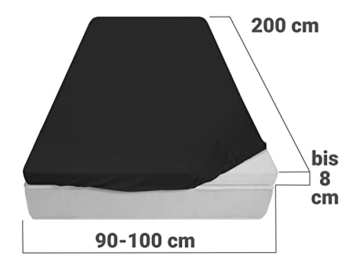 npluseins Prześcieradło z gumką na materac – prześcieradło z gumką ze 100% bawełny 1544.2231, ok. 90-100 x 200 cm, czarne