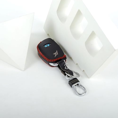 Image of Leather Smart Car Key Cover Case with Metal Hook Keychain for Old I 10 Grand, Old I 20, Old Creta (Black)