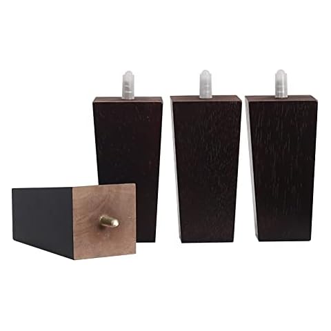 4 Pack Wooden Furniture Legs Replacement: 20cm Height Vintage Solid Rubber Wood Square Tapered Table Leg with 16.5mm Bolt and Anti-slip Feet Pads for Dining Table Chairs Couch Dark Walnut Colors Cover