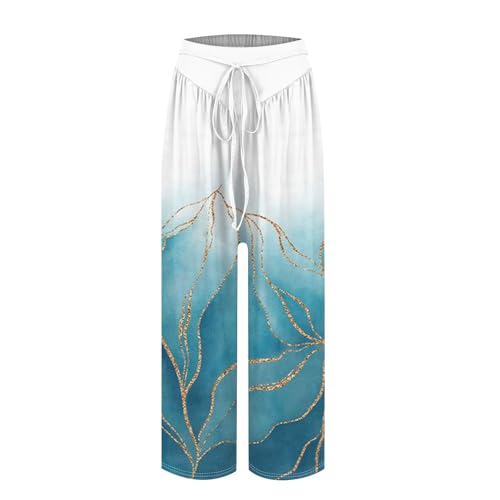 Generic Women Casual High Waist Wide Leg Pants Fall Floral Long Lounge Beach Trousers Drawstring Flowy Baggy Palazzo4
