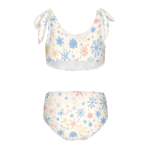 KLL Merry Christmas Multicolored Snowflakes Girls' Two Piece Bikini Sets Quick-Dry Swimsuits Swimming Suits Cute Shoulder2