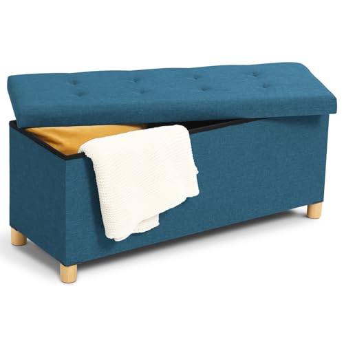 IDMarket - Banc Coffre Rangement sur Pied 100 cm Tissu Bleu Canard