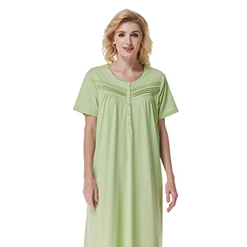 Keyocean Nightgowns For Ladies, Soft All Cotton Lightweight Short Sleeves Women Nightgown, Medium Green, Small #TOP5